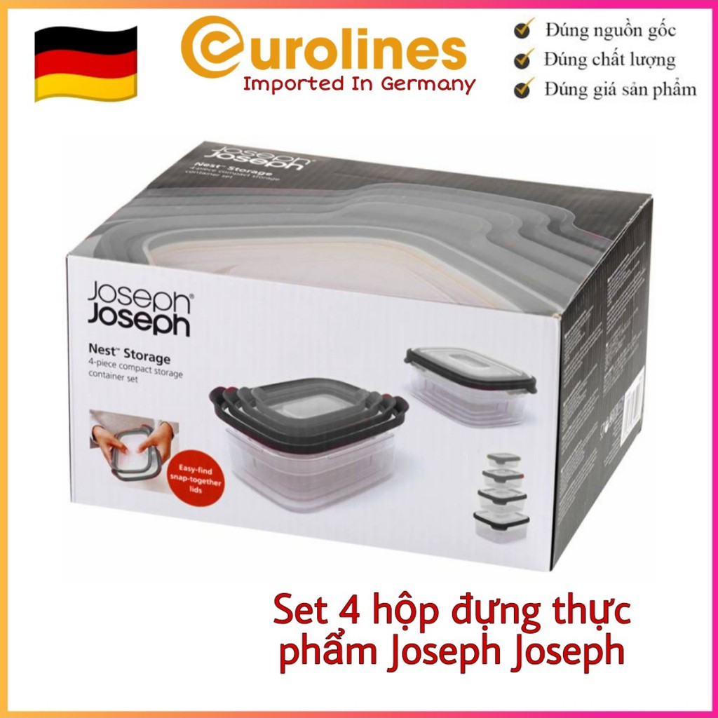 Set 4 hộp đựng thực phẩm Joseph Joseph 98472 [Nhập Đức - Chất liệu Polypropylene an toàn cho sức khỏe]