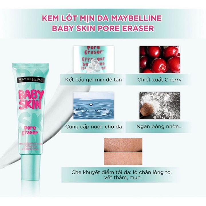 Kem Lót Làm Mịn Da, Che Khuyết Điểm, Se Khít Lỗ Chân Lông Maybelline Baby Skin Pore Eraser 22ml