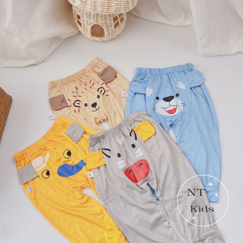 Quần Dài Đáp Đũng Thun Lạnh Tai Thú Cực Cute cho bé 7-15 kg
