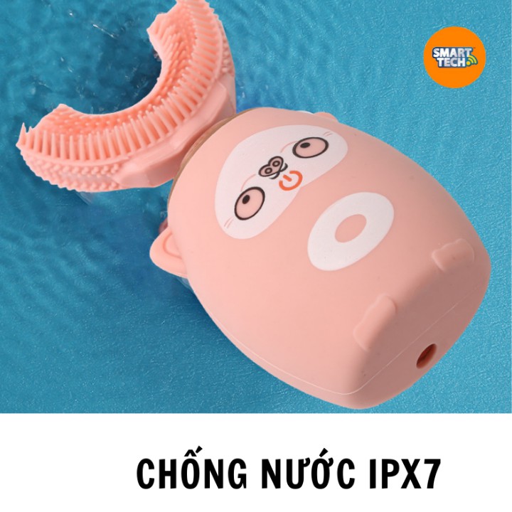 Bàn chải điện cho bé Healthy Baby, bàn chải đánh răng điện chữ U silicon cao cấp cho bé từ 2 tuổi, bảo hành 6 tháng