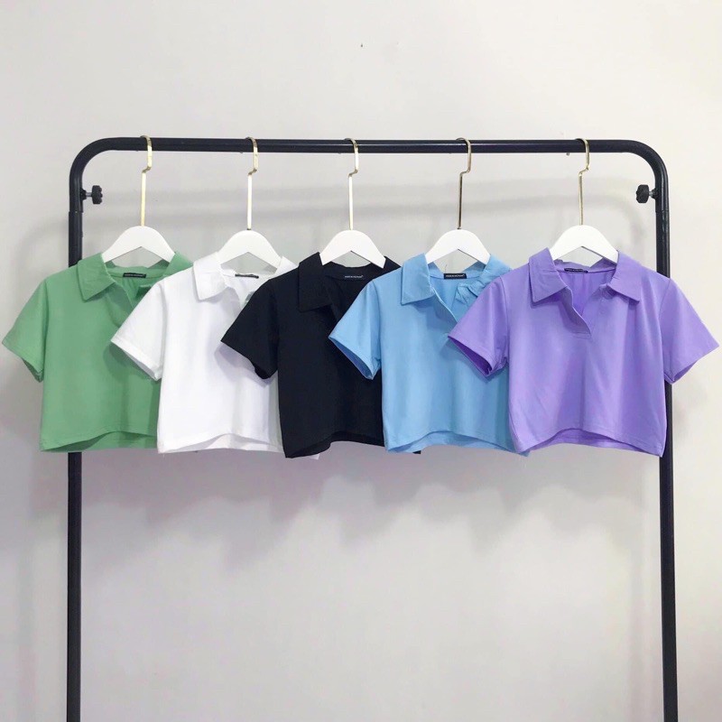 Áo CropTop PoLo Trơn Tay Ngắn