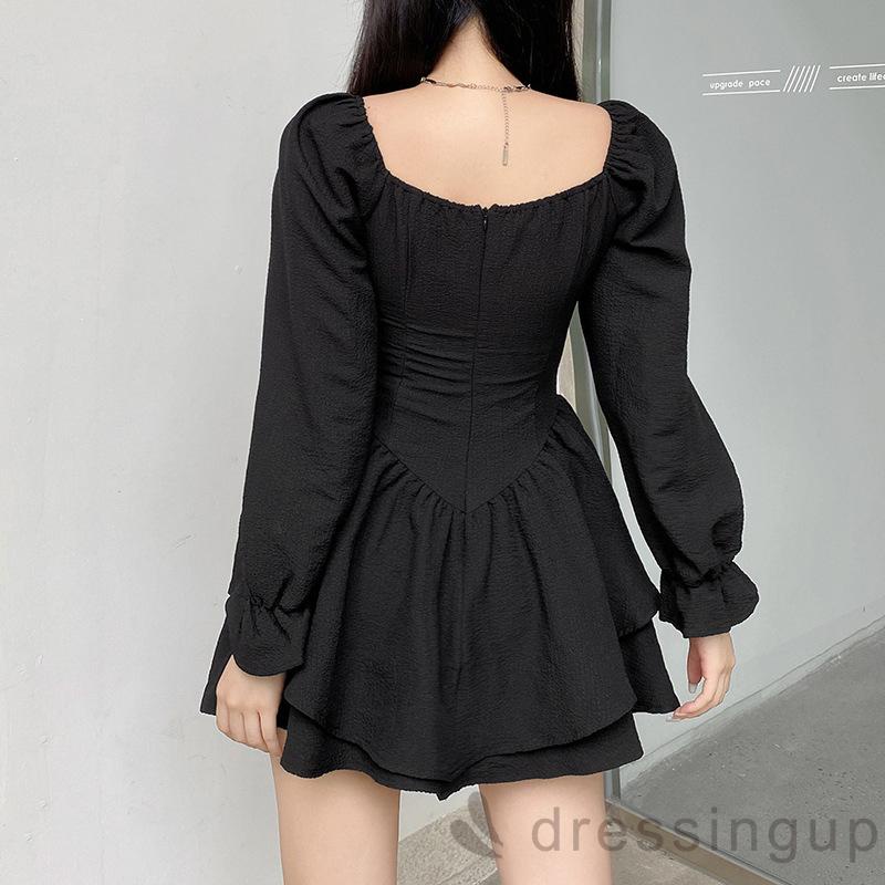 Đầm dài tay màu trơn hai lớp thời trang nữ tính