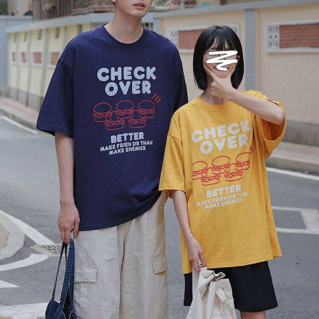 Áo Thun tay lỡ Unisex Dạng cặp CHECK OVER