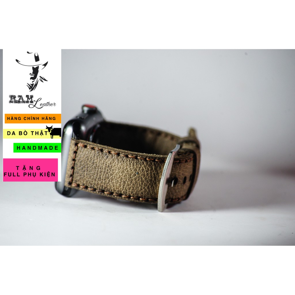 Dây đồng hồ Apple Watch , Iwatch , Iphone Watch Da Bò Sáp Vân Hạt RAM Leather Bauhaus 1959  Bền Đẹp
