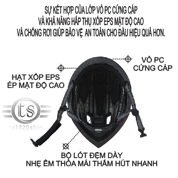 Nón bảo hiểm xe đạp thể thao có gắn kính hít nam châm từ tính - Mũ xe đạp có kính đen xám trắng carbon có túi vải winmax