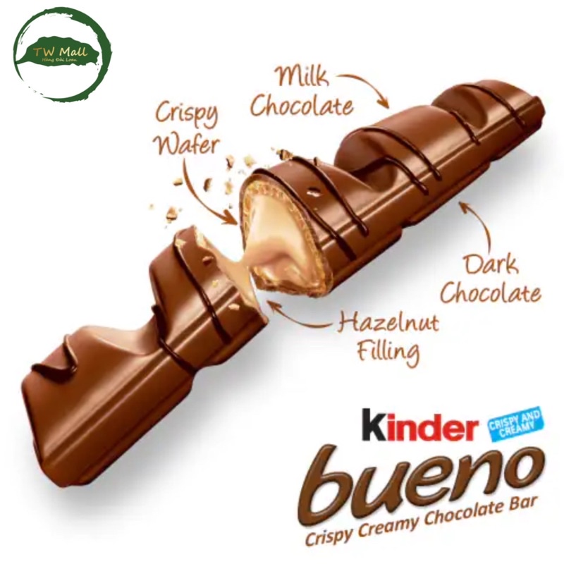 (Hộp 774g) Bánh Sôcla nhân hạt dẻ  Kinder Bueno 18 gói x 43g (2 thanh)- Tw Mall