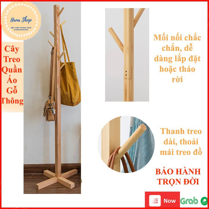 Cây Treo Quần Áo Đứng Phong Cách Scandavia Bắc Âu - Cây Treo Quần Áo Gỗ Thông Newzealand Hana Shop