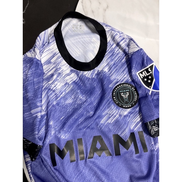 Set Bộ quần áo bóng đá thể thao nam nữ vải gai thái miami màu tím đen áo vạt đuôi tôm 2022 2023