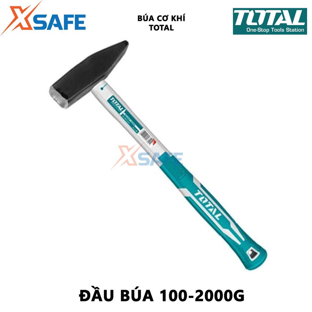 Búa đinh đầu dẹp và vuông TOTAL Búa cơ khí trọng lượng 100g, thép carbon 45# chịu nhiệt tốt dùng đóng đinh, đập cột,...