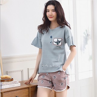 [ẢNH THẬT] Bộ đùi nữ-Bộ mặc nhà chất COTTON 100% thông thoáng và mát mẻ ngày hè: Xanh nhạt-Full size