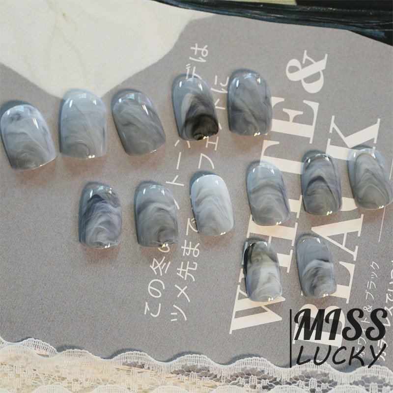 Set 24 móng tay giả đính cẩm thạch làm đẹp cho nữ