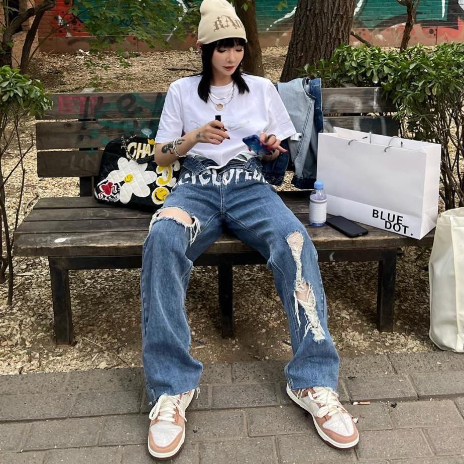 ☍✣◎Quần Jeans Nữ Lưng Cao Dáng Rộng Phong Cách Thời Trang Mới