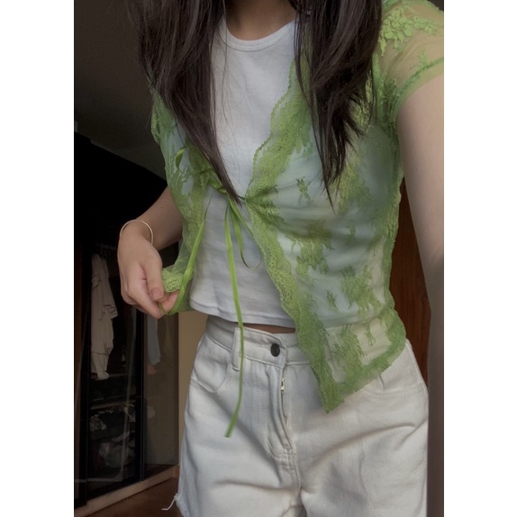 Áo Croptop Ren khoác ngoài ,Áo Lưới tay ngắn