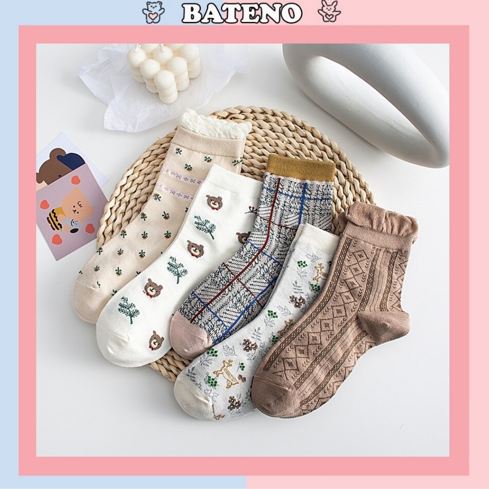 Tất vớ nữ Bateno xinh xắn vintage Hàn Quốc cực dễ thương TN87