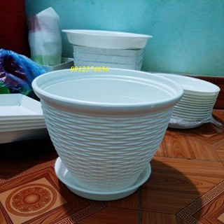 Bộ chậu nhựa đan mây trồng cây và hoa (đường kính 24cmxcao 20cm)