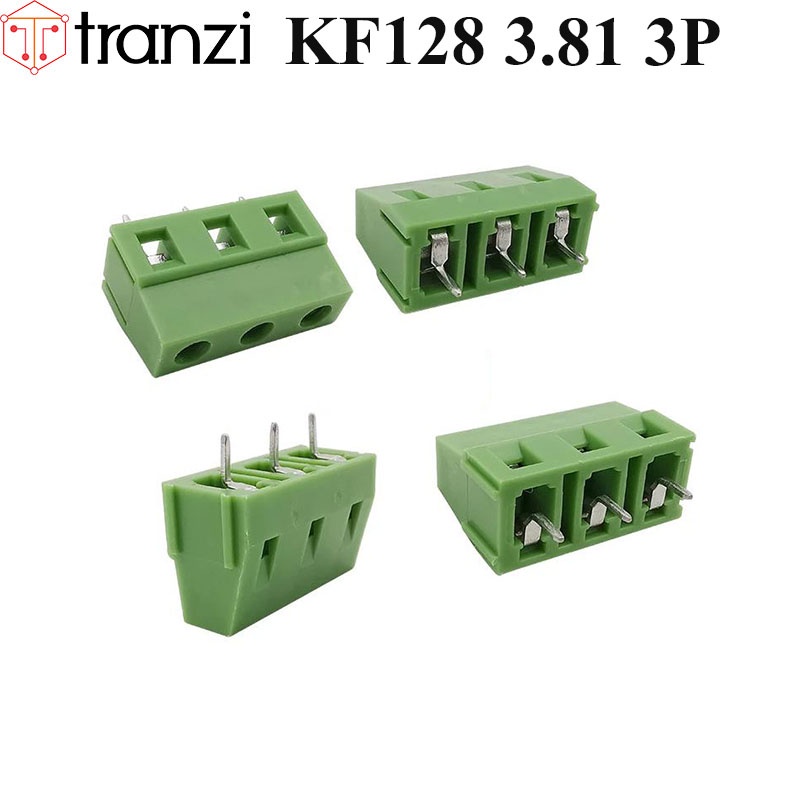 Cầu đấu 3.81mm KF128 3.81 3P chân cắm thẳng xanh - túi 10 cái