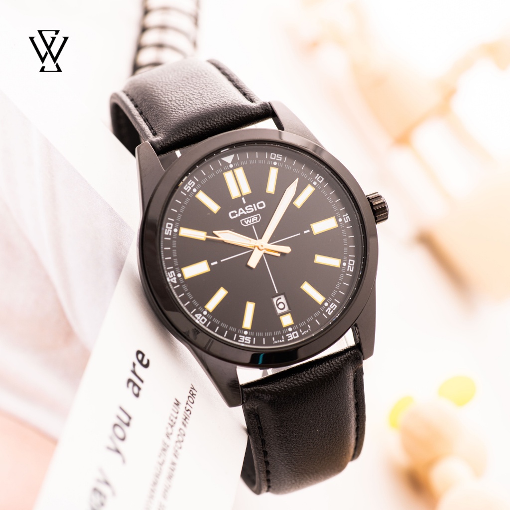 Đồng Hồ Quartz Nam Casio WATCHSTORE MTP-VD02BL-1EUDF Thiết Kế Kính Khoáng 41mm, Dây Đeo Da Và Vỏ Thép Không Gỉ