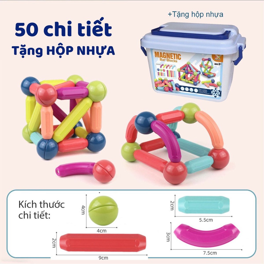 Bộ đồ chơi xếp hình nam châm cho bé, TẶNG Hộp nhựa nam châm xếp hình thông minh, chất liệu nhựa ABS cao cấp