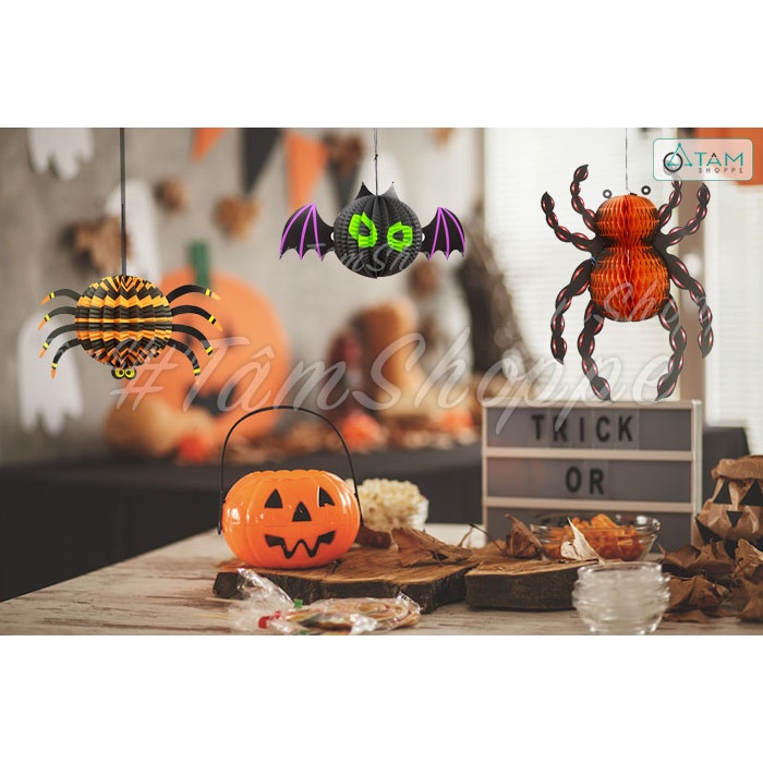 [XẾP GỌN - HÀNG ĐẸP - NHIỀU MẪU] Lồng đèn Halloween giấy con nhện nhiều kiểu HLW-LDG-03