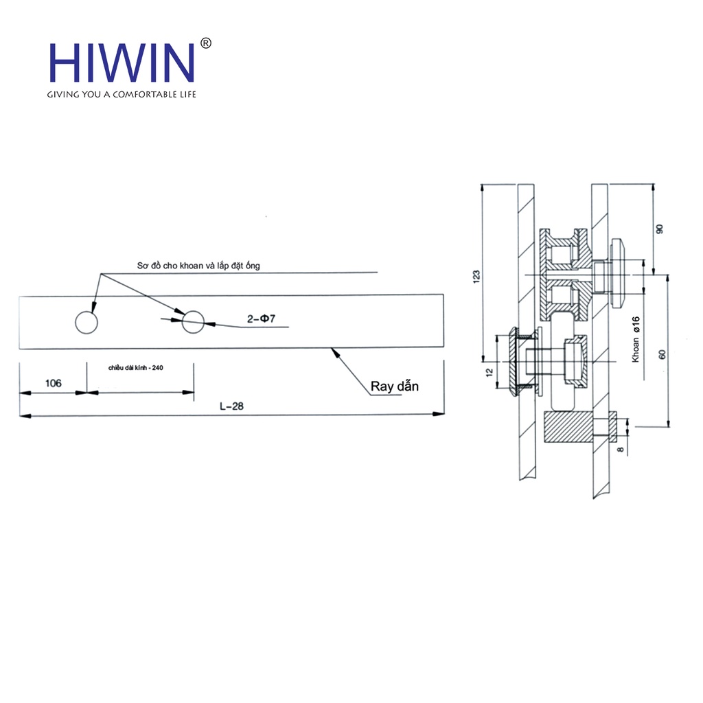 Bộ SL-0001 Phụ kiện cửa trượt cabin tắm ống 10x30