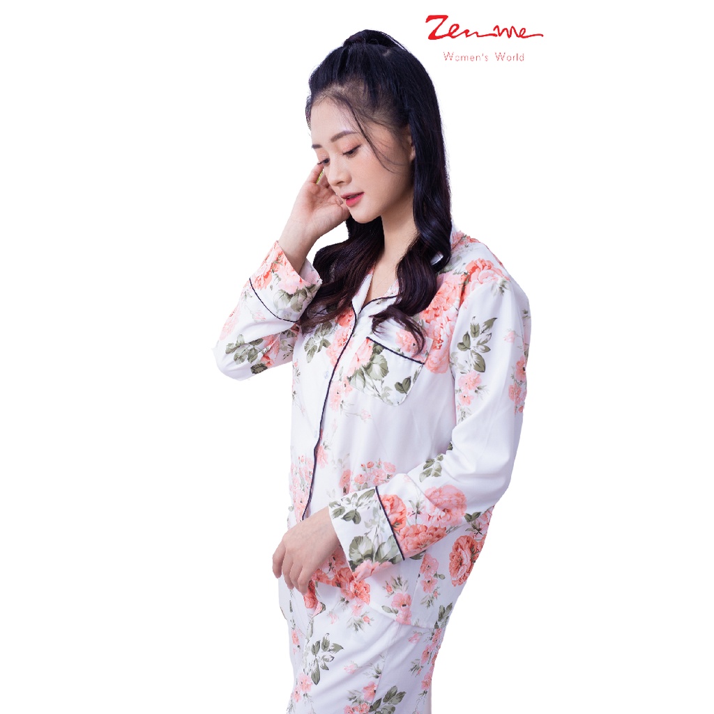 [Mã LT50 giảm 50K đơn 150K] Bộ đồ mặc nhà Zen Me chất lụa Hàn cao cấp dáng dài họa tiết trang nhã thanh lịch | BigBuy360 - bigbuy360.vn