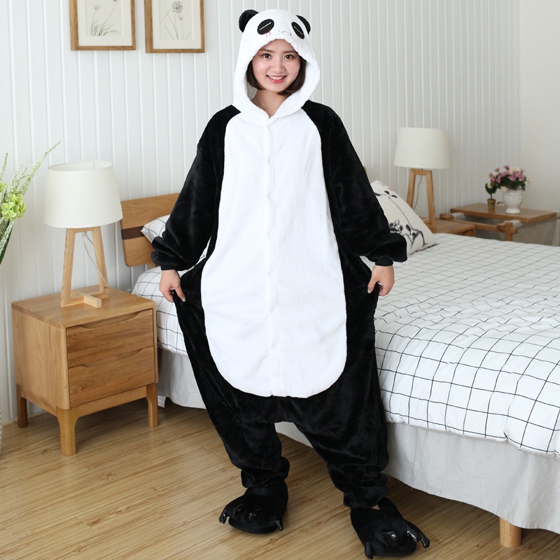 Bộ Đồ Ngủ Liền Thân Tay Dài In Hoạt Hình Động Vật / Mèo / Stitch Dễ Thương Thời Trang Mùa Đông Cho Nam Và