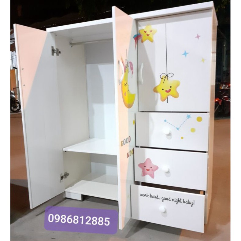 Tủ quần áo trẻ em nhựa Đài Loan 3 cánh 3 ngăn kéo decan Giấc Mơ Xinh/Gấu iu kích thước 125*106cm Freeship