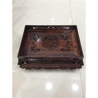 Khay trà gỗ trắc, kích thước ngang 38cm x sâu 28cm x cao 11cm, có khay hứng nước thừa dưới