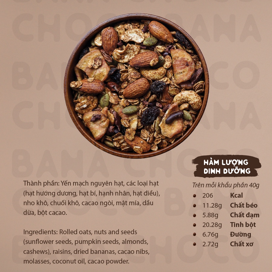 Ngũ Cốc Ăn Kiêng Granola CHOCO BANA - Yourshop - Hỗ trợ giảm cân - Ngũ cốc ăn sáng - 40g