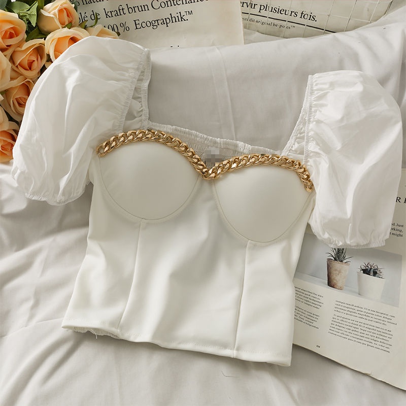 Áo Croptop Cổ Vuông Tay Phồng Dáng Ôm Thời Trang Mùa Hè Phong Cách Hàn Quốc Cho Nữ