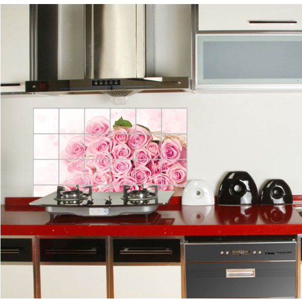 Decal dán bếp tráng nhôm cách nhiệt size lớn - hoa hồng xinh