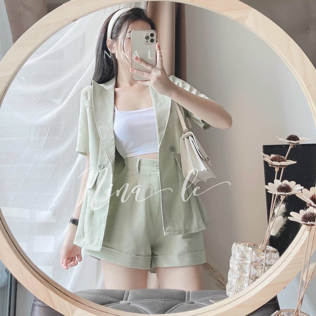 HCM. Set áo vest trơn basic cộc tay kèm quần short Sét vets ngắn tay 3 món siêu hót 2023