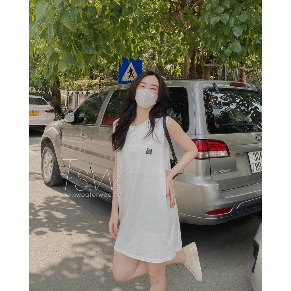 Áo Váy TANK TOP Cao Cấp Thêu Đầu Bò Nữ Chất Thun Mát Nhiều Màu, Đầm Dáng Suông Nữ