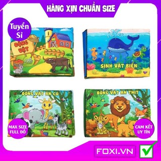 ComBo 4 Sách Vải Giáo dục mầm non Foxi-Chủ đề Động Vật-Dành cho bé Sơ Sinh-kích thích IQ-tưởng tượng-Mẹ dễ dàng vệ sinh