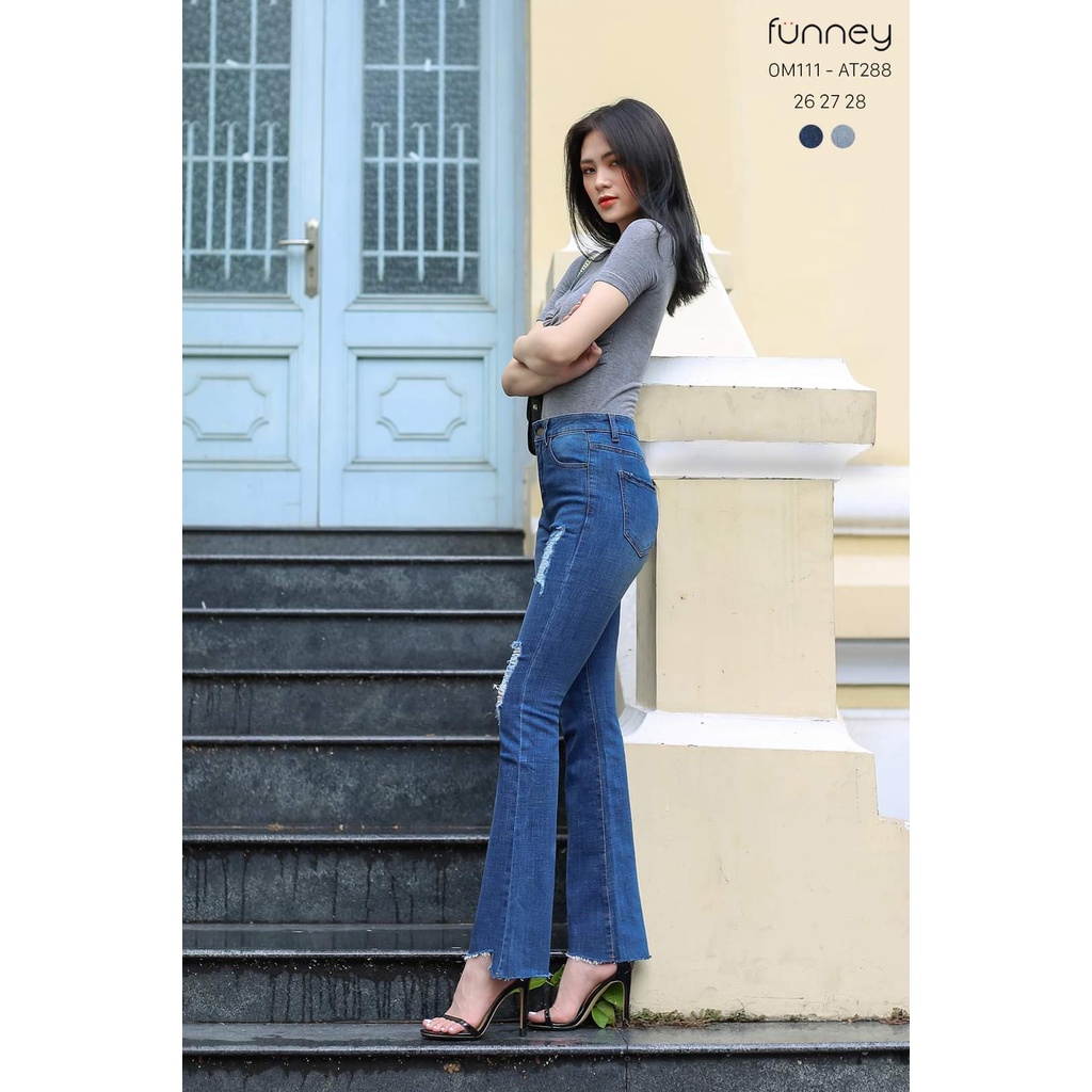 QUẦN JEAN ỐNG LOE BASS NỮ   RÁCH TO 2 BÊN ĐÙI LƯNG CAO CHE KHUYẾT ĐIỂM  THỜI TRANG THUYDIEUSHOP96