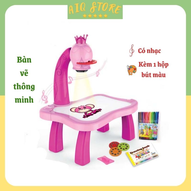 Bàn vẽ thông minh có máy chiếu đa năng AIQ Store kèm nhạc cho bé tập tô, tập vẽ phát triển trí tuệ, khả năng hội họa