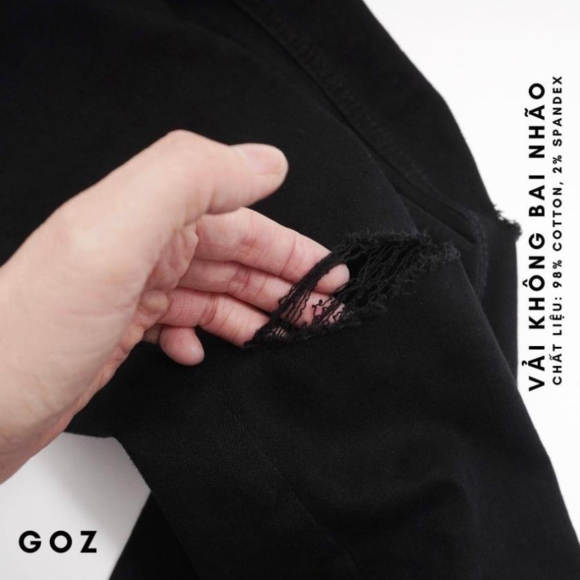 Quần Jean Nam GOZ Màu Đen, Rách Gối - Trơn ,Phom Ôm, Trẻ Trung, Thanh Lịch, Co Giãn Tốt , Size &lt; 84Kg