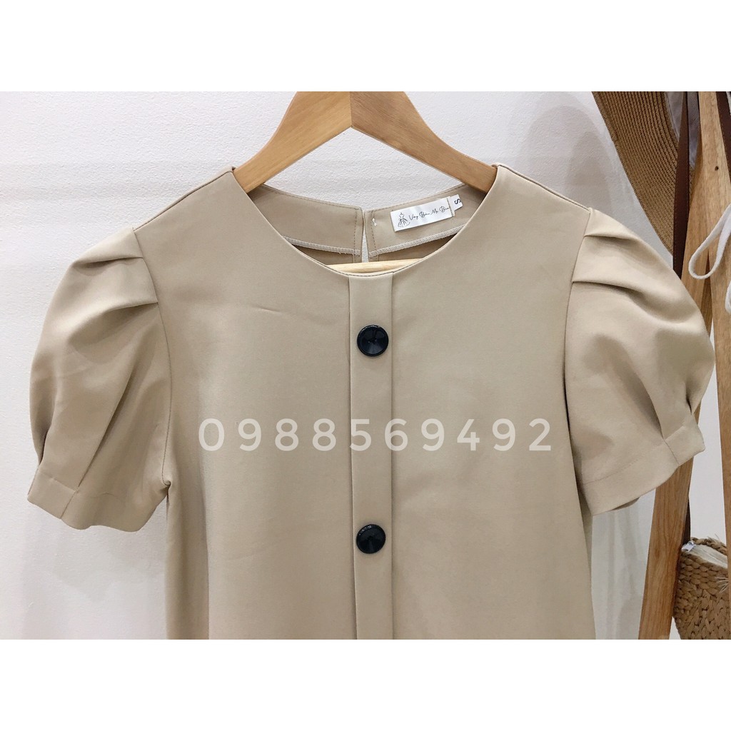 Váy bầu bigsize - Đầm bầu thiết kế GuMe 2 màu Nâu,Xanh Cúc Dọc Chất Vải Chéo Hàn size 40-100kg MB213 - ảnh thật