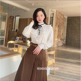 Chân váy dạ xếp ly 1/2 kèm đai