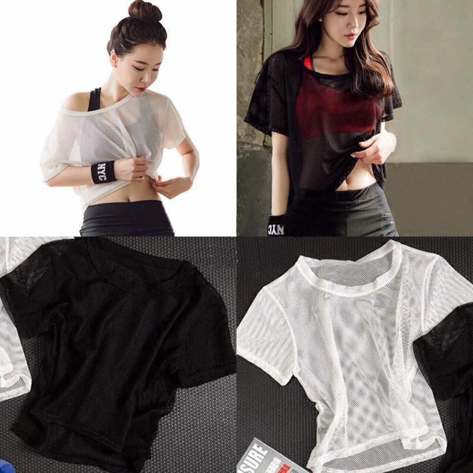 Áo Croptop Lưới Thể Thao Mỏng Cho Nữ Màu Trắng Giá Rẻ