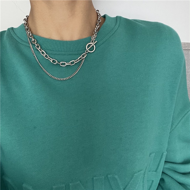 Dây Chuyền Thép Titan Hai Lớp Phong Cách Hip Hop Cổ Điển