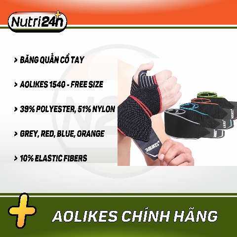 Bảo vệ cổ tay, Băng Cuốn Đai Quấn Cổ Tay Tập Gym Nâng Tạ Thể Hình Thể Thao Phiên Bản Mới Aolikes AL1540 - CHÍNH HÃNG