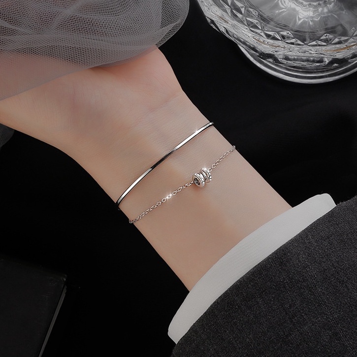 Vòng tay bạc ý 925 vòng tròn lắc tay 2 lớp