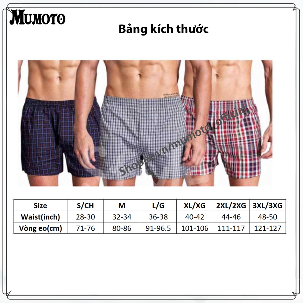 Quần đùi nam cotton mặc nhà xuất dư không nhăn mát sọc caro  - Mumoto