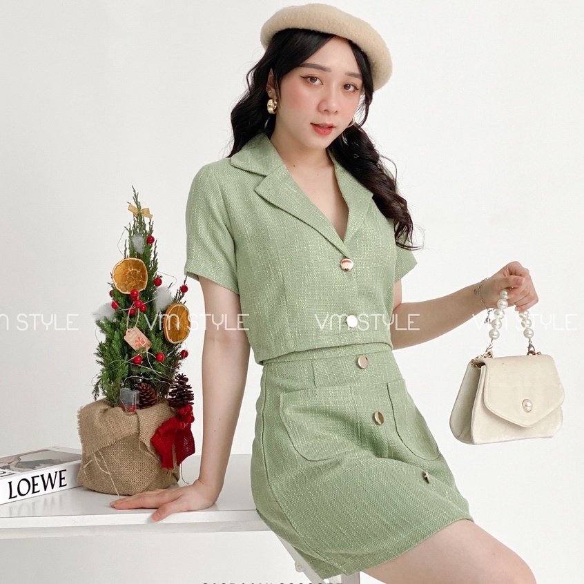 Set vest croptop tay ngắn + chân váy phối nút thời trang ulzzang Hàn Quốc Fmstyle Saigon 21SB11NL2302 | BigBuy360 - bigbuy360.vn