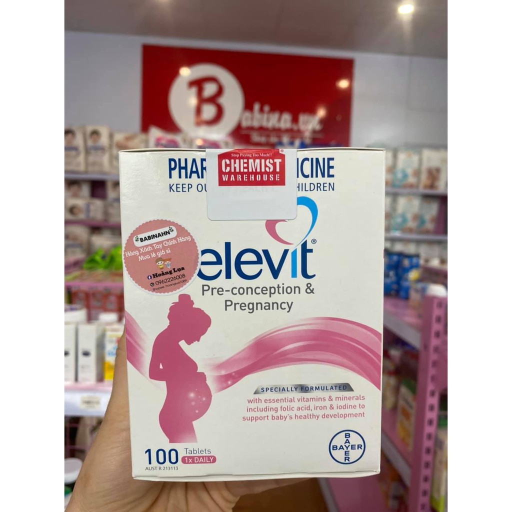 Elevit Úc - Vitamin Tổng Hợp cho bà Bầu 100 viên - Date 2023 [mẫu mới Có Tem Chemist]