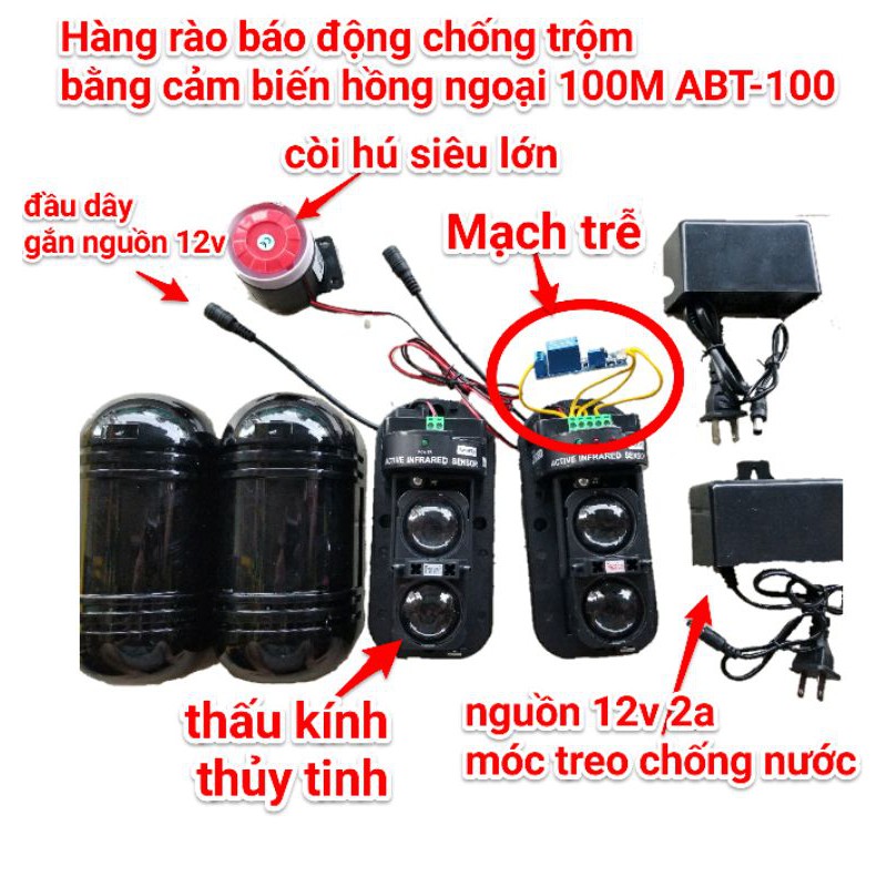 FULL BỘ Hàng rào báo động chống trộm bằng cảm biến hồng ngoại 100M ABT-100