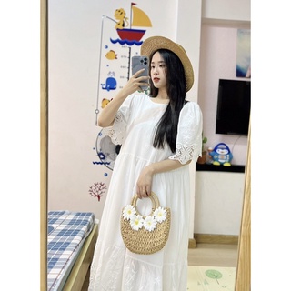 Váy suông trắng pha ren