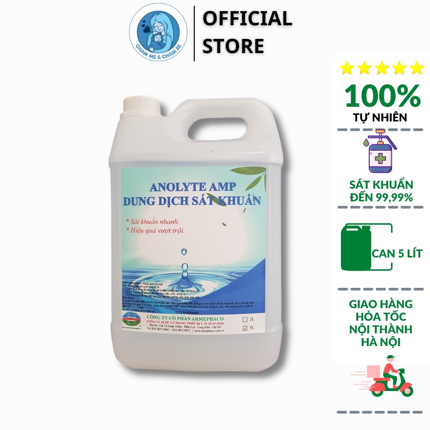 Dung dịch sát khuẩn Anolyte - Thương hiệu AMP - 100% tự nhiên - Can 5 lít