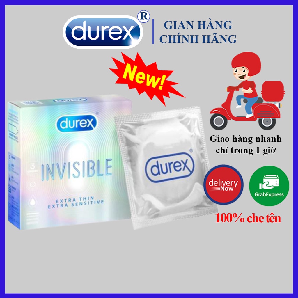 [ FREESHIP BCS DUREX ] Hộp Nhỏ Bao cao su Durex invisible 1 hộp 3 bao siêu mỏng_baocaosu_durex